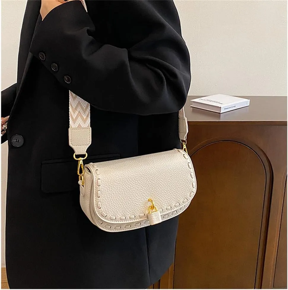 Small Leather Saddle Shoulder Bag with Guitar Strap Trendy Flap Saddle Purses Trendy Vegan Leather Crossbody Bag