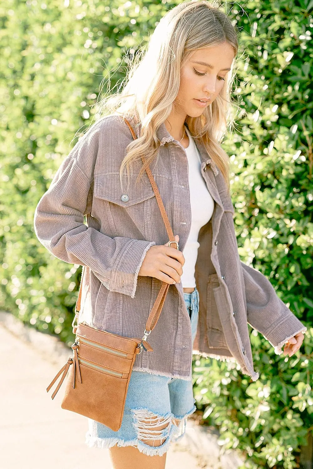 Small Lightweight Shoulder Bag for Women, Mini Multi Zipper Pocket Crossbody Handbag with Adjustable strap