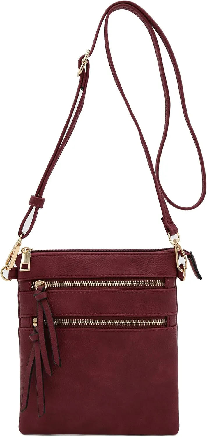 Small Lightweight Shoulder Bag for Women, Mini Multi Zipper Pocket Crossbody Handbag with Adjustable strap