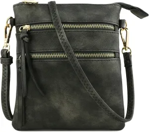 Small Lightweight Shoulder Bag for Women, Mini Multi Zipper Pocket Crossbody Handbag with Adjustable strap