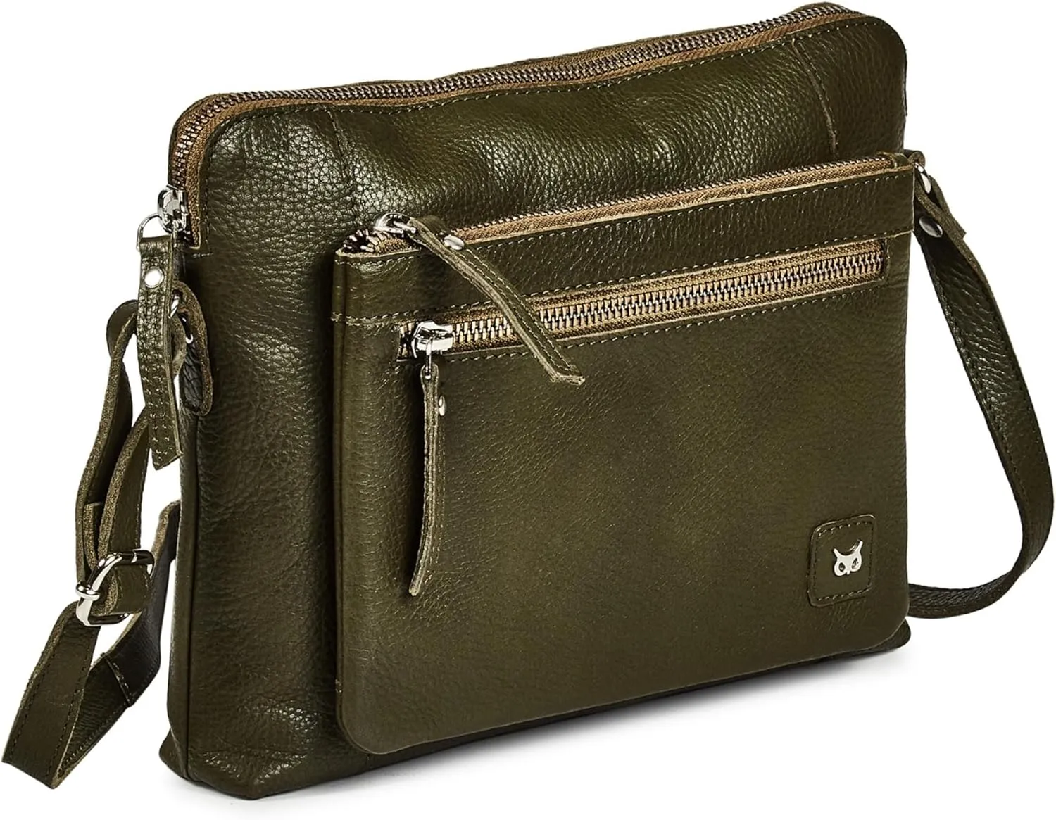 Small Soft Pebbled Real Leather Crossbody Handbags & Purses - Triple Zip Premium Sling Crossover Shoulder Bag for Women pack of 2- Mustard & olive