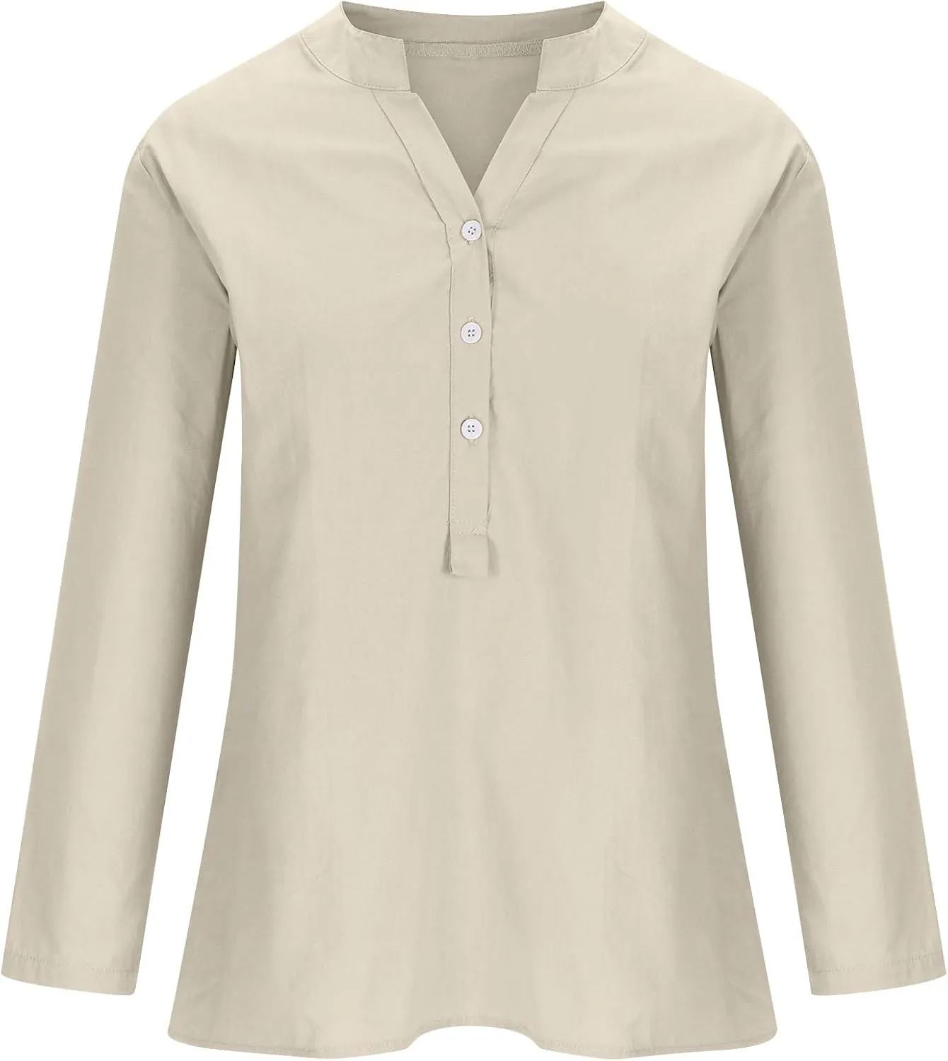 SMIDOW Linen Tops for Women Summer Plus Size Button Down Cotton Linen Shirts Long Sleeve v Neck Loose Comfy Blouse 2023