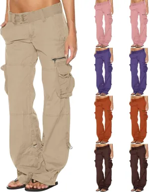 SMIDOW Low Rise Cargo Pants for Women Plus Size Baggy Stretchy Wide Leg Pants Pockets Y2K Streetwear Combat Military Trousers
