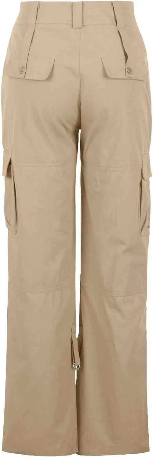 SMIDOW Low Rise Cargo Pants for Women Plus Size Baggy Stretchy Wide Leg Pants Pockets Y2K Streetwear Combat Military Trousers