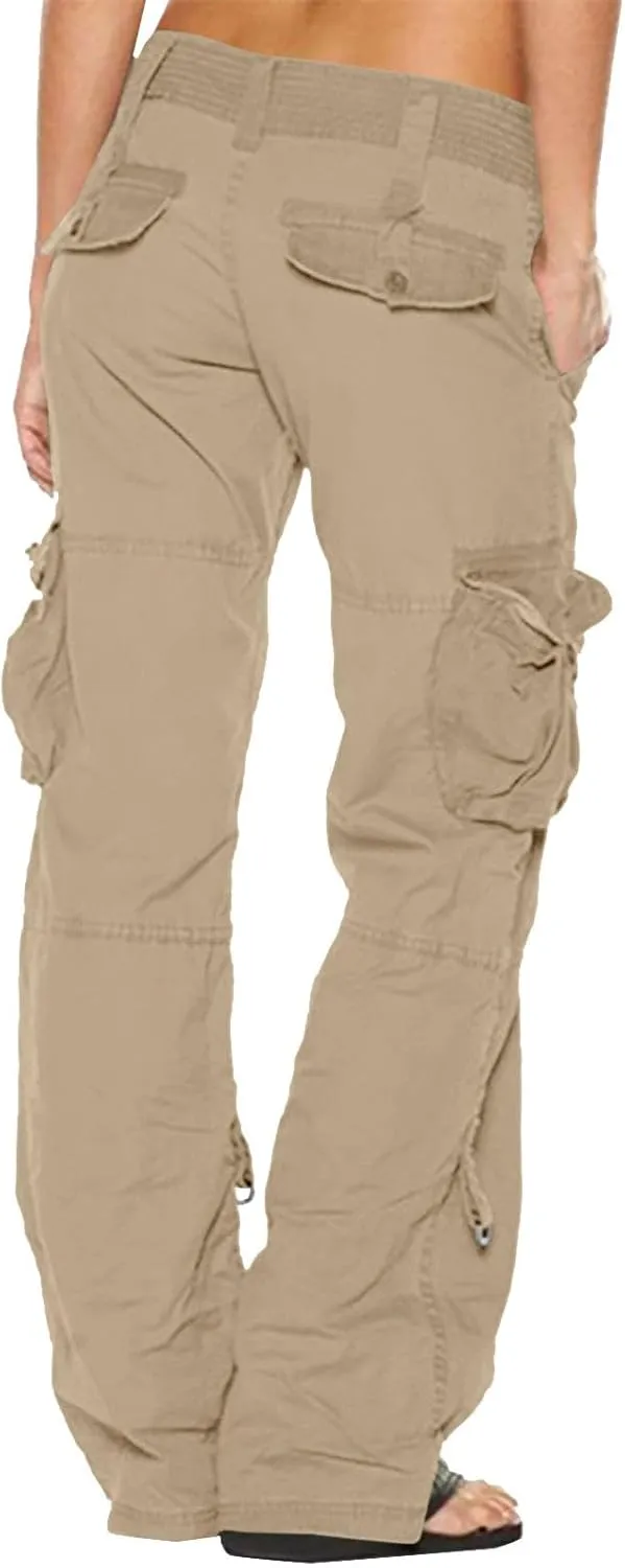 SMIDOW Low Rise Cargo Pants for Women Plus Size Baggy Stretchy Wide Leg Pants Pockets Y2K Streetwear Combat Military Trousers