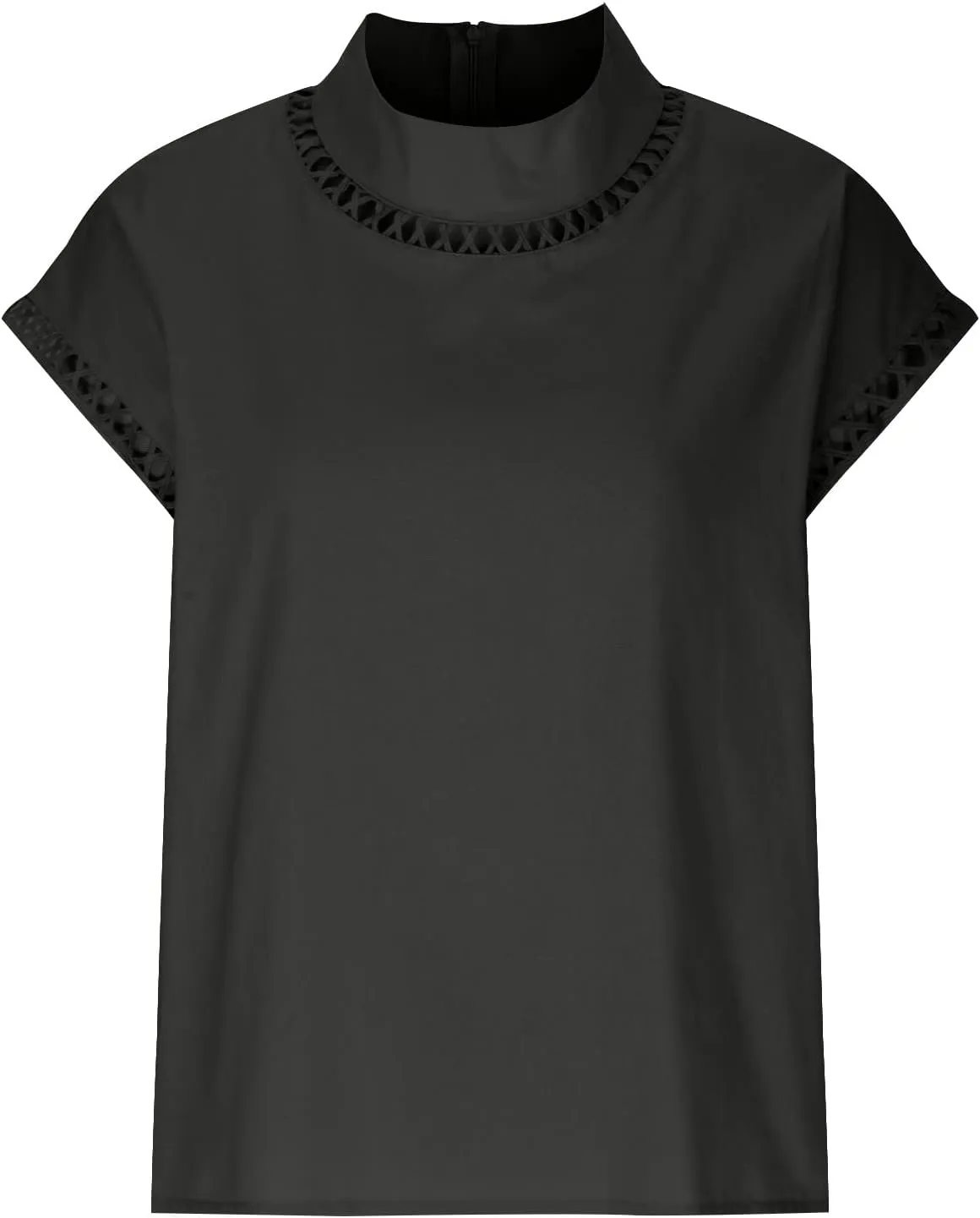 SMIDOW Womens Tops Dressy Casual Spring 2023 Fashion Casp Sleeve Linen Shirts High Neck Eyelet Summer t-Shirt Blouse