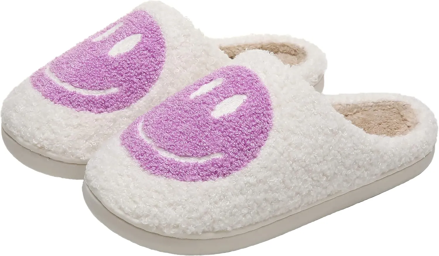 Smiley Face Slippers Women,Plush Slipp-Ers Cute Cartoon Non Slip Indoor Plush Warm Winter Home Shoes