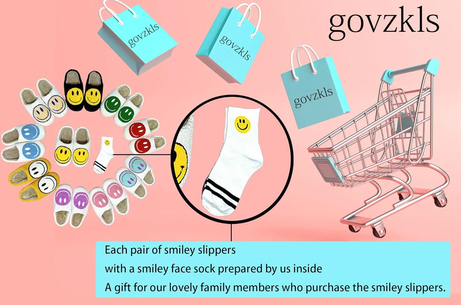 Smiley Face Slippers Women,Plush Slipp-Ers Cute Cartoon Non Slip Indoor Plush Warm Winter Home Shoes