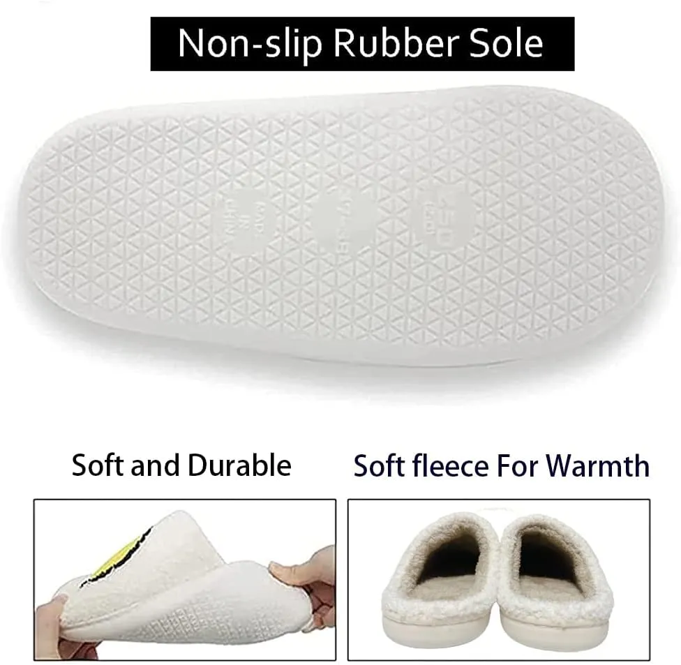 Smiley Face Slippers Women,Plush Slipp-Ers Cute Cartoon Non Slip Indoor Plush Warm Winter Home Shoes