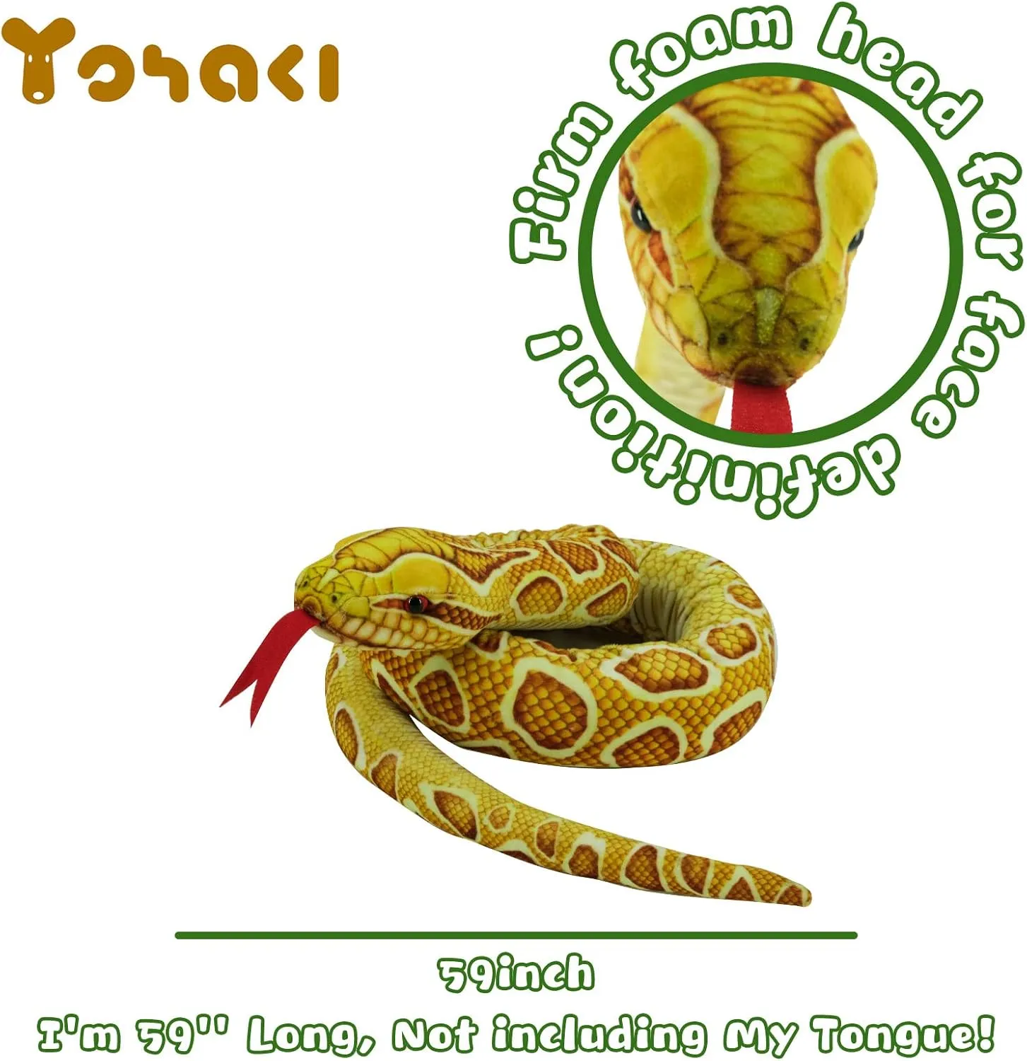 Snake Plush Toy, 59'' Large Washable, Huge Realistic Plush Cuddle Toy, Soft and Cute Children's Gifts, Birthday Party Gifts, Prank Props (Golden Python)