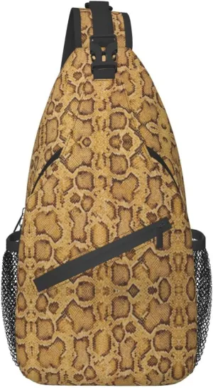 Snake Skin Sling Bag Animal Crossbody Chest Daypack Casual Backpack Women Shoulder Bag For Travel Picnic