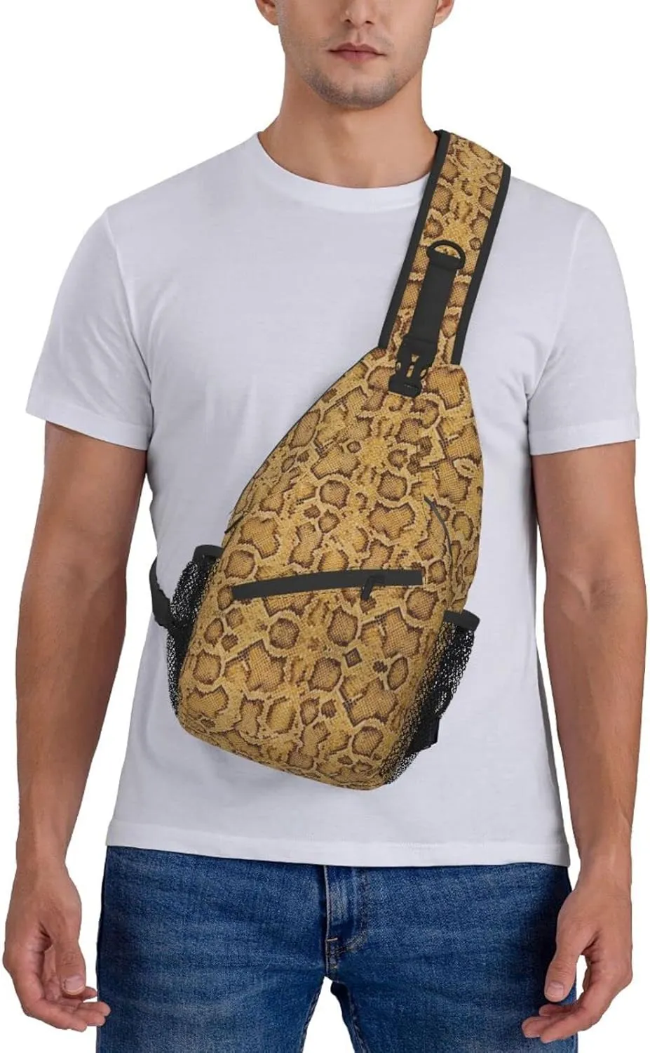 Snake Skin Sling Bag Animal Crossbody Chest Daypack Casual Backpack Women Shoulder Bag For Travel Picnic