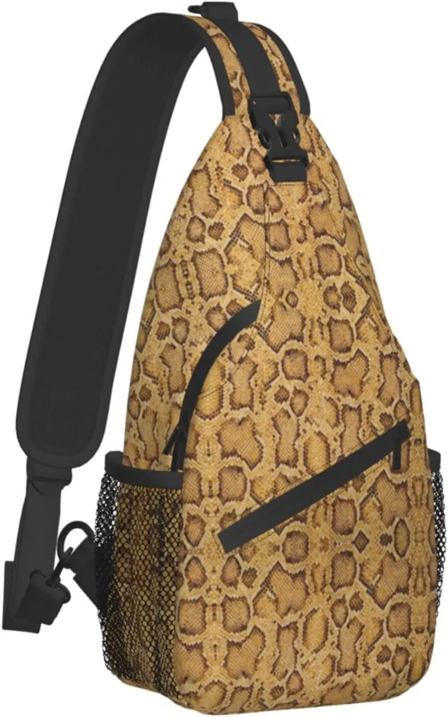 Snake Skin Sling Bag Animal Crossbody Chest Daypack Casual Backpack Women Shoulder Bag For Travel Picnic