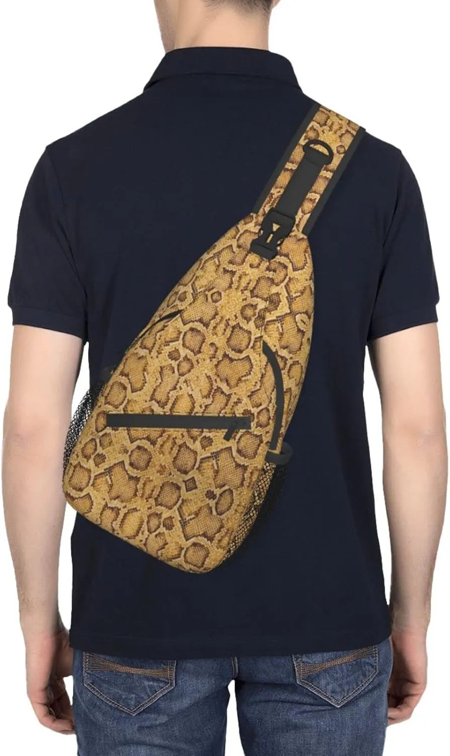 Snake Skin Sling Bag Animal Crossbody Chest Daypack Casual Backpack Women Shoulder Bag For Travel Picnic