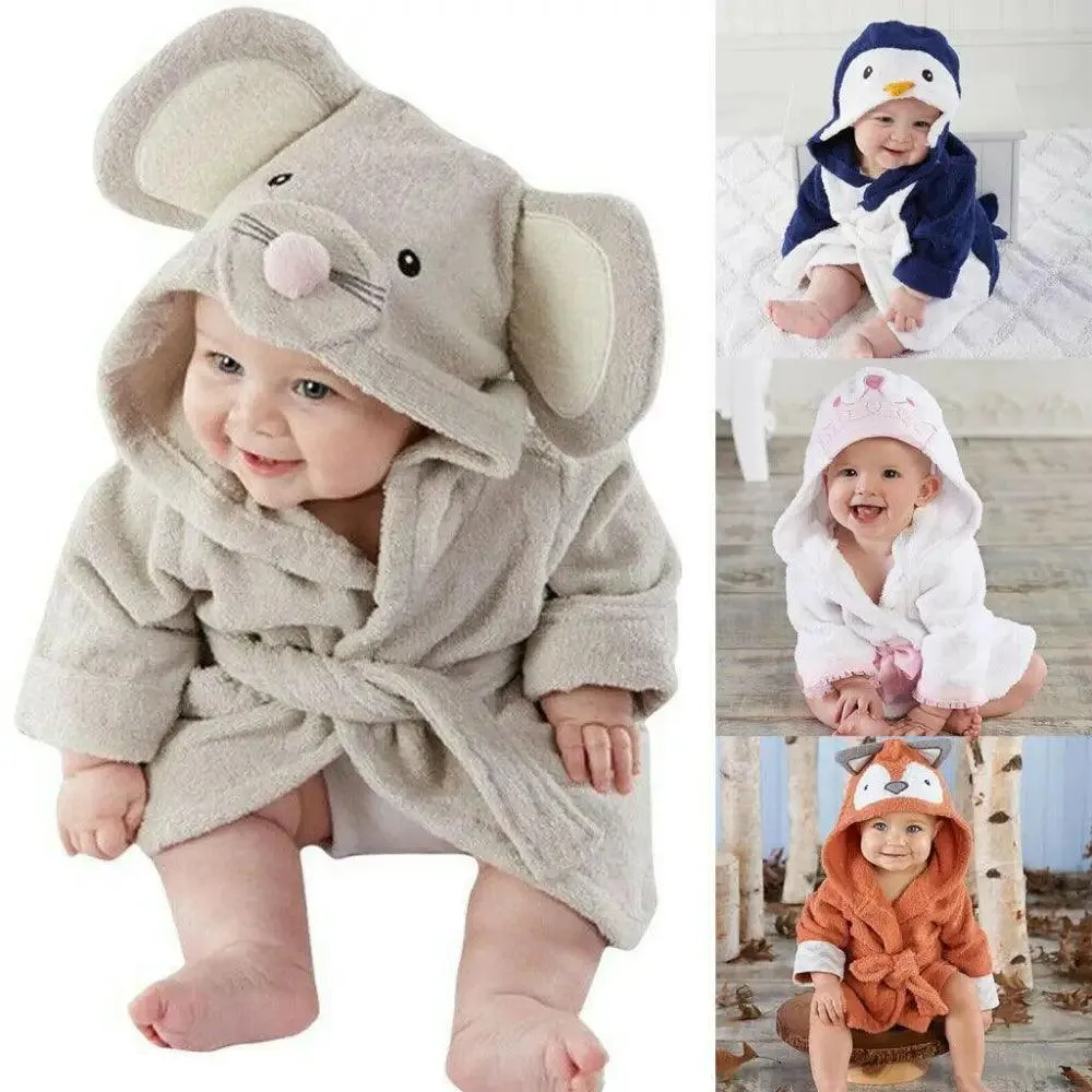 Soft And Comfortable Baby Bathrobes Cute Cartoon Animal Face Sleepwear For Babies Unique Design Hooded Sleepwear For Infants