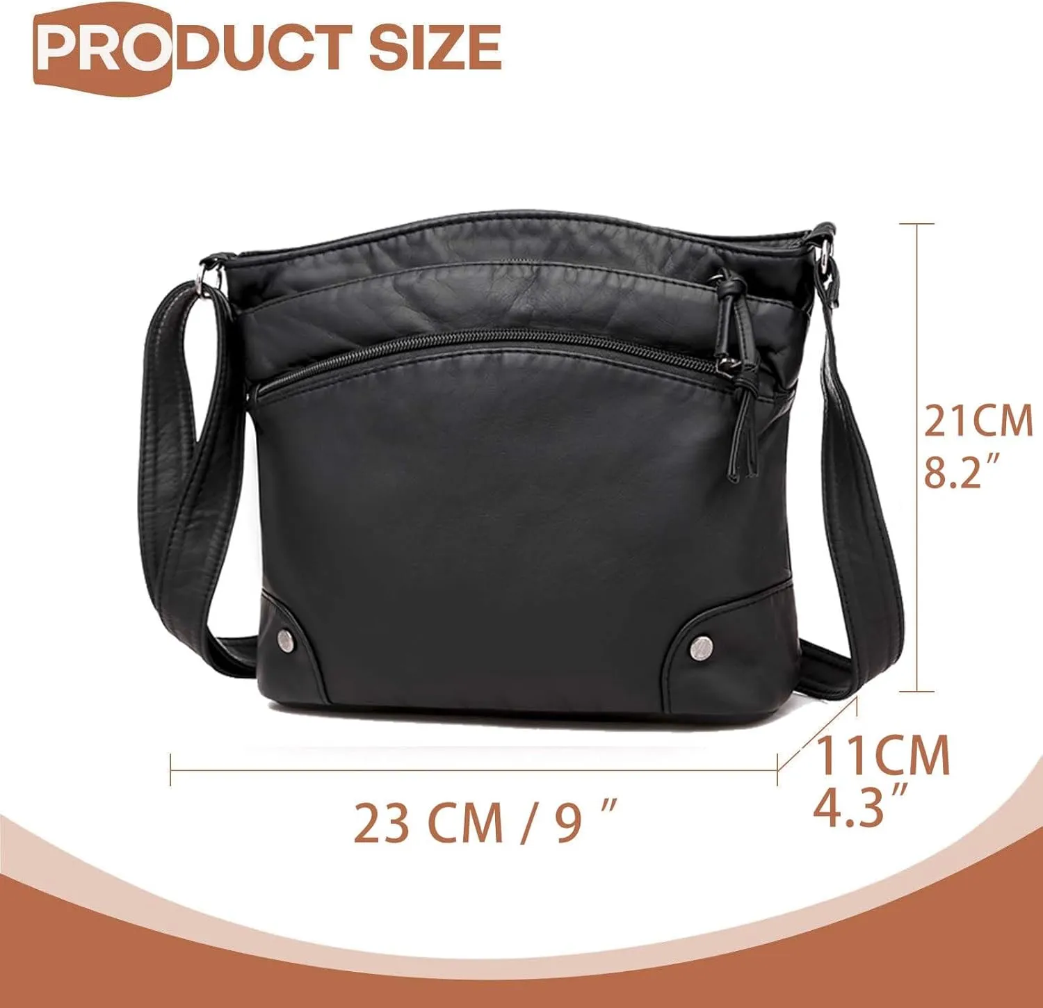 Soft Crossbody Shoulder Bag Purse Tote for Women PU Leather w/Adjustable Strap Brown Black