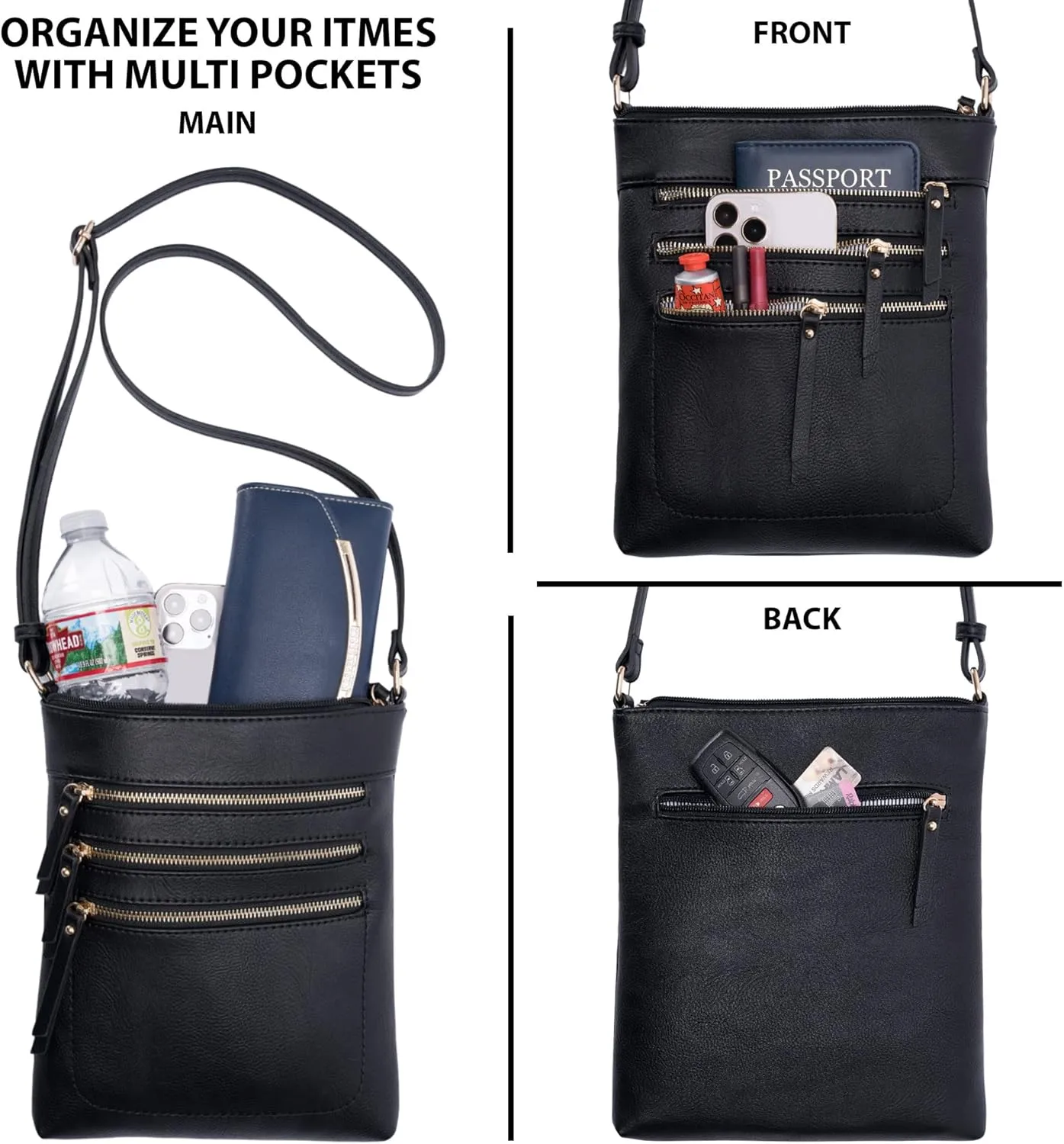 Solene Crossbody Bag Functional Multi Pocket Messenger Purse Top Zip Closure Shoulder Handbag With Adjustable Strap