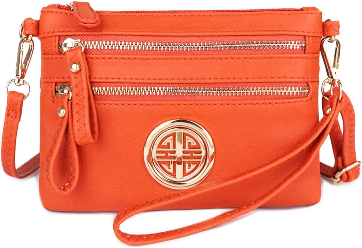 Solene Women's Detachable Wristlet Crossbody Bag With Multi Zipper Pockets