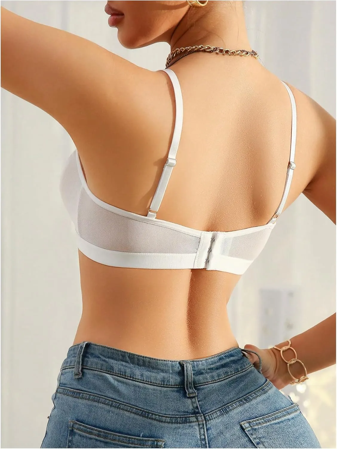 SOLY HUX Bras for Women PU Leather Bra Contrast Mesh Comfort Bralette