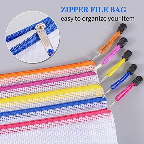 Sooez Mesh Zipper Pouch, 20 Pack Plastic Zip File Document Folders with Label Pocket, Letter Size/A4 Size Document Bag, Zipper Document Bag Zipper Document Pouch for Office Home Travel Storage