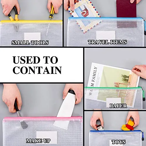Sooez Mesh Zipper Pouch, 20 Pack Plastic Zip File Document Folders with Label Pocket, Letter Size/A4 Size Document Bag, Zipper Document Bag Zipper Document Pouch for Office Home Travel Storage