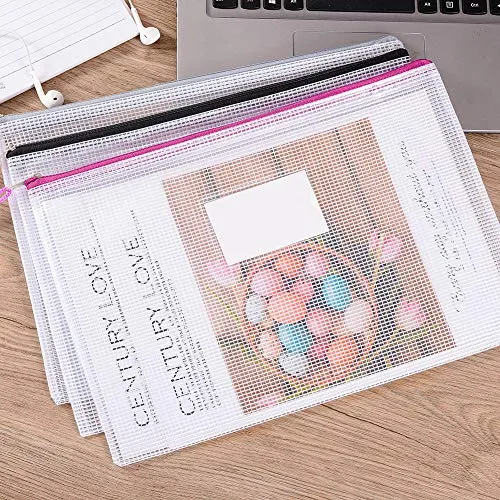 Sooez Mesh Zipper Pouch, 20 Pack Plastic Zip File Document Folders with Label Pocket, Letter Size/A4 Size Document Bag, Zipper Document Bag Zipper Document Pouch for Office Home Travel Storage
