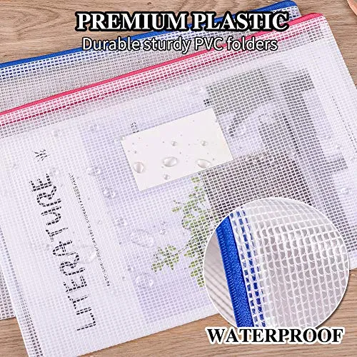 Sooez Mesh Zipper Pouch, 20 Pack Plastic Zip File Document Folders with Label Pocket, Letter Size/A4 Size Document Bag, Zipper Document Bag Zipper Document Pouch for Office Home Travel Storage