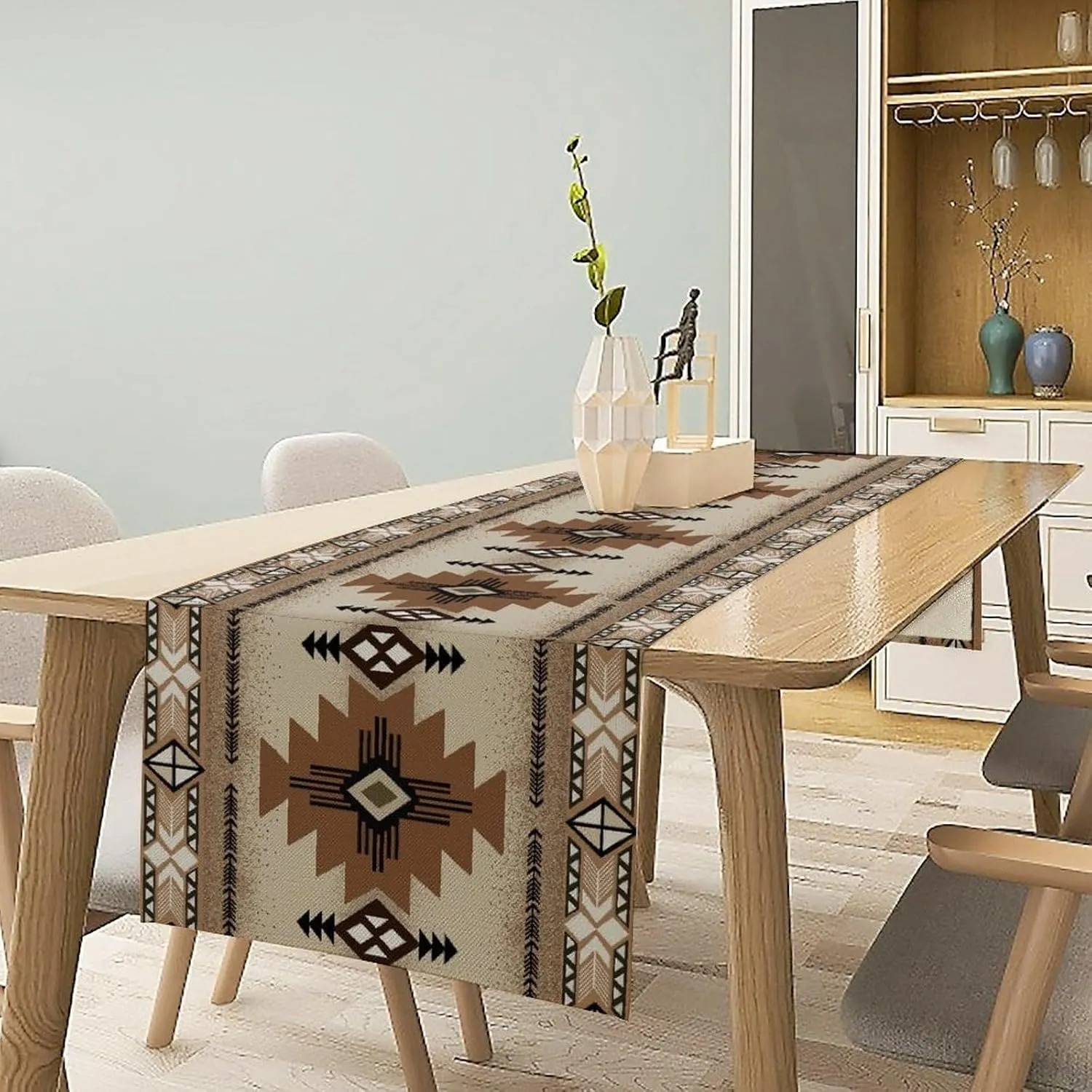 Southwest Boho Table Runner,Vintage Bohemia Native American Tribal Geometry Tablerunner for Kitchen Coffee,72X13inch