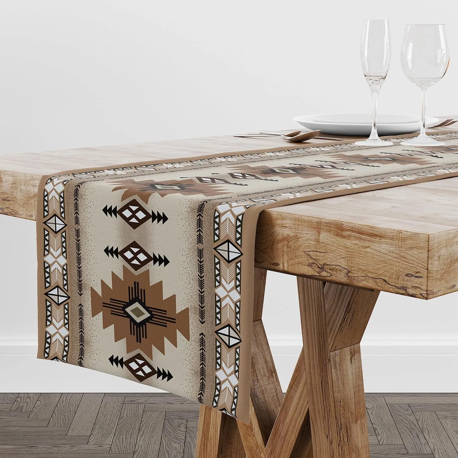 Southwest Boho Table Runner,Vintage Bohemia Native American Tribal Geometry Tablerunner for Kitchen Coffee,72X13inch
