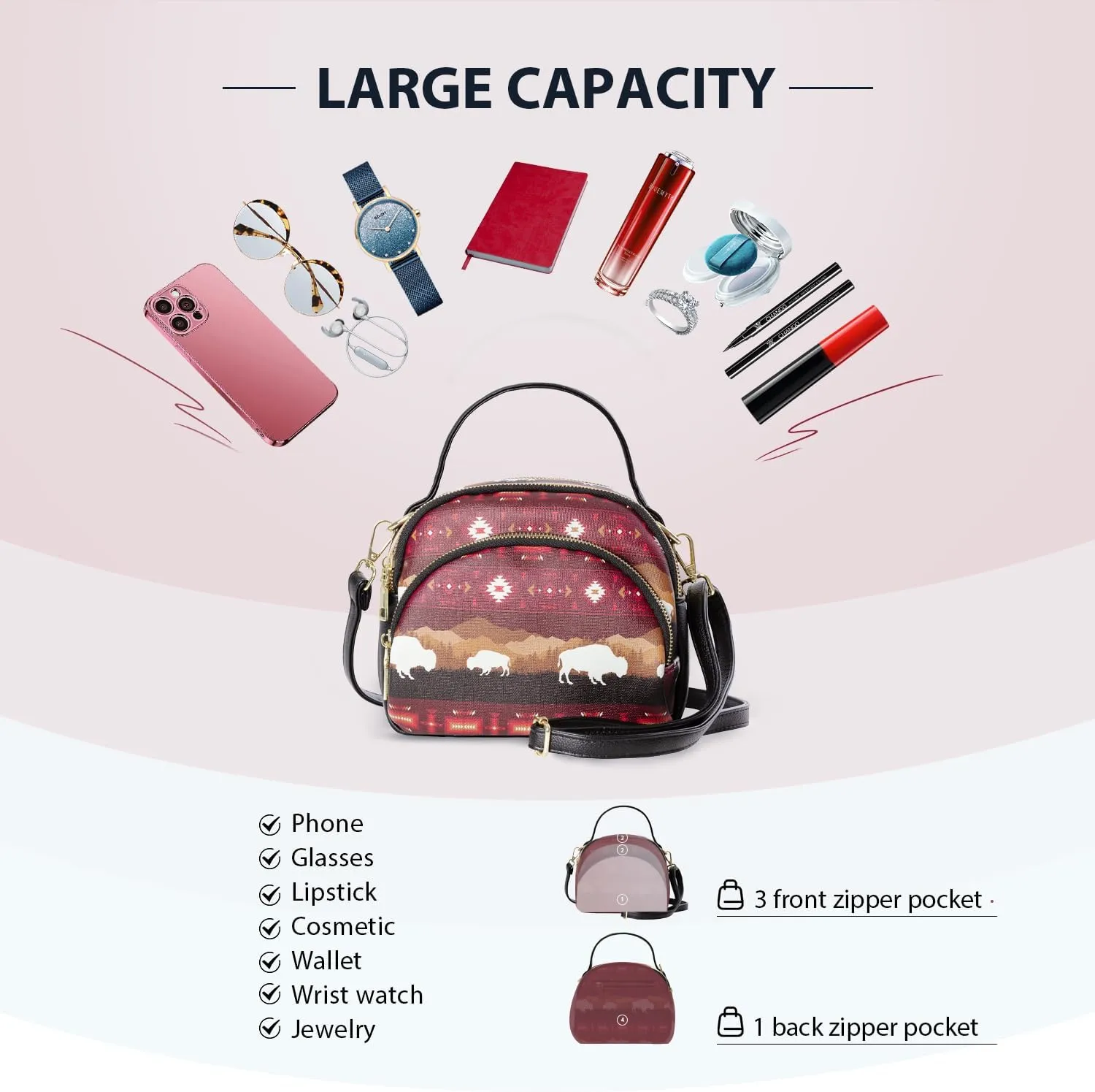 Southwest Crossbody Bags For Women, Handbags, Shoulder Bag, Purse, Pu Leather, With Adjustable Strap