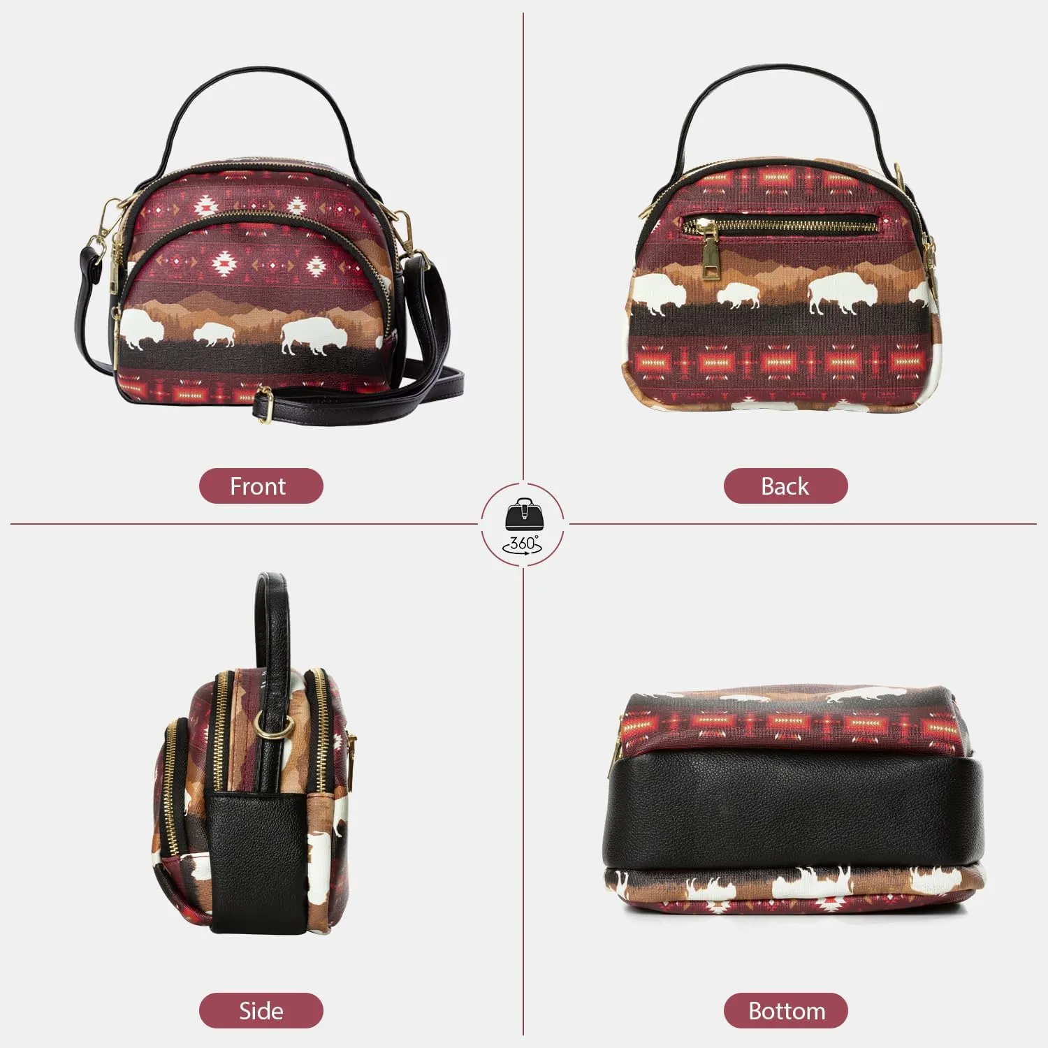Southwest Crossbody Bags For Women, Handbags, Shoulder Bag, Purse, Pu Leather, With Adjustable Strap
