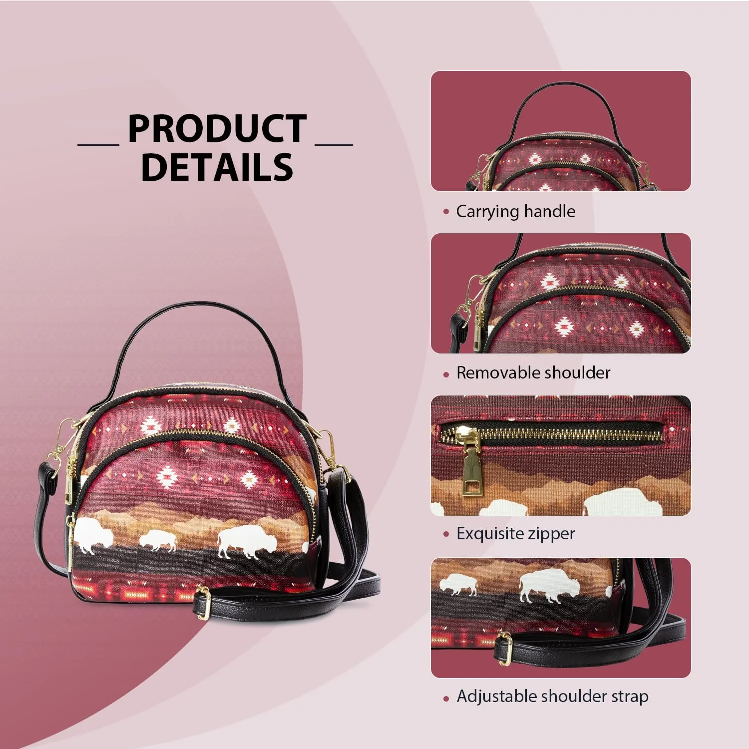 Southwest Crossbody Bags For Women, Handbags, Shoulder Bag, Purse, Pu Leather, With Adjustable Strap