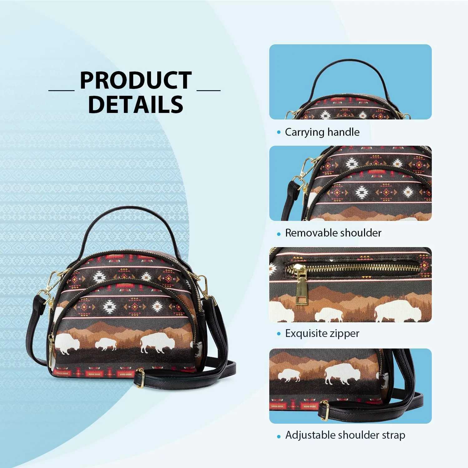 Southwest Crossbody Bags For Women, Handbags, Shoulder Bag, Purse, Pu Leather, With Adjustable Strap