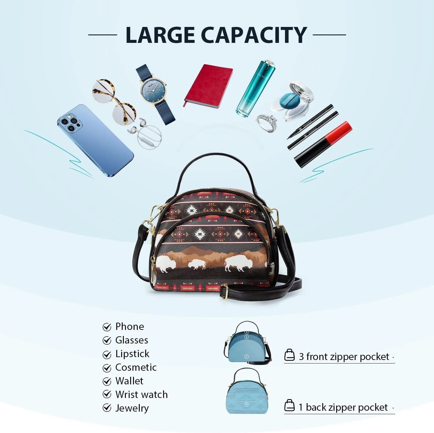 Southwest Crossbody Bags For Women, Handbags, Shoulder Bag, Purse, Pu Leather, With Adjustable Strap