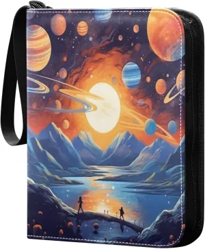 Space Painting Card Binder with Double Sided PU Leather Holder Albums Book with 400 Pockets for Collectible Trading Card Games Card