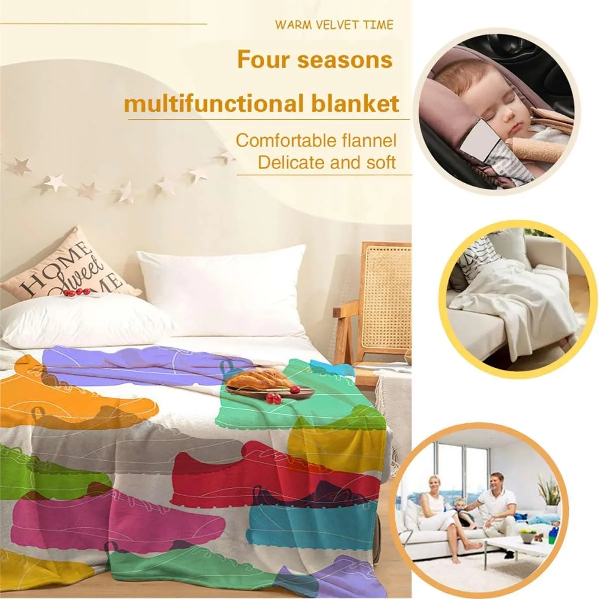 Sport Shoes Sneakers Colorful Throw Blanket for Couch Cozy Soft Blankets & Throws Lightweight Fleece Fall Fuzzy Blanket Couch Chairs Sofa Bedroom Living Room 30x50 Inches