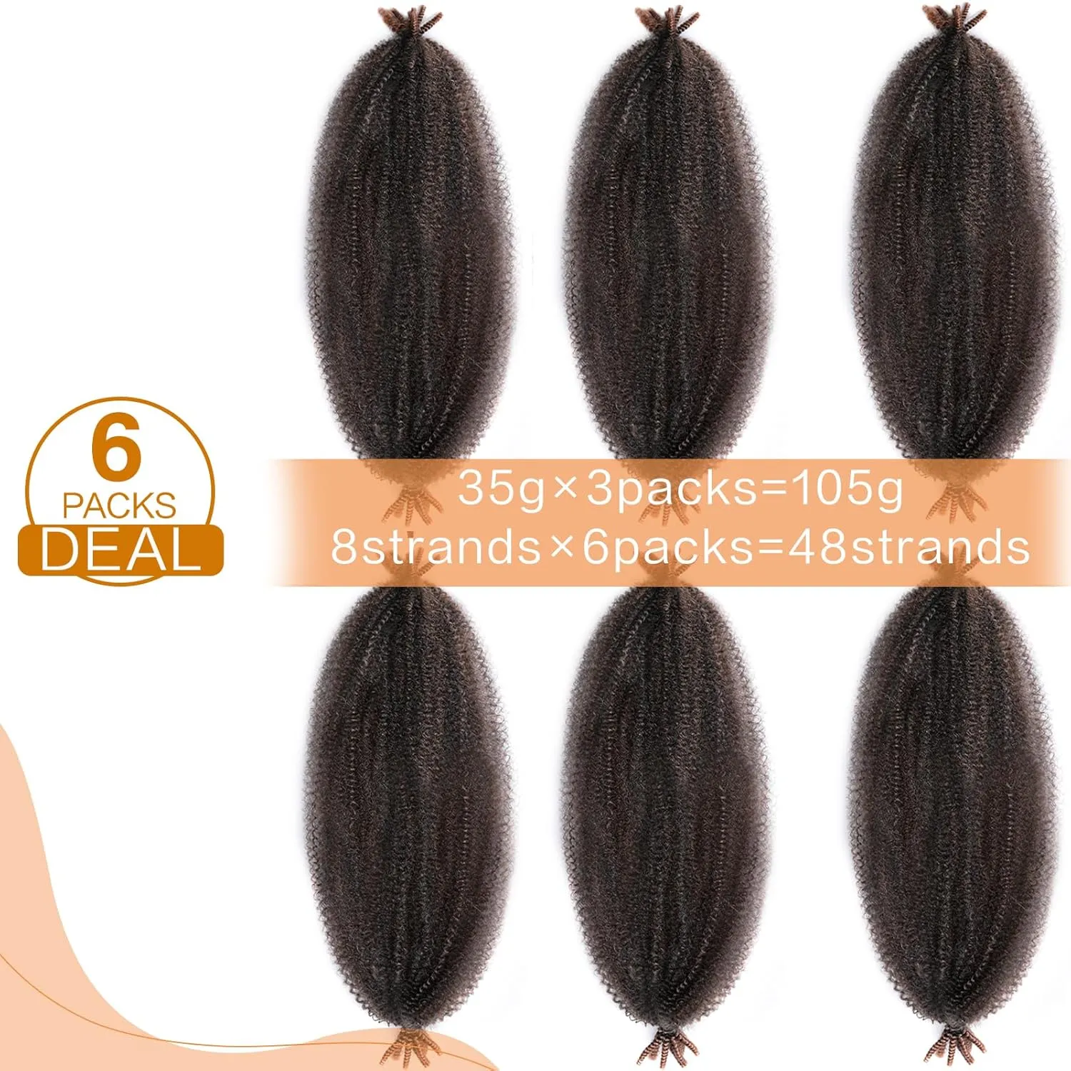 Spring Afro Twist Hair 16 Inch 6 Packs 30G Pre Stretched Braiding Hair Marley Twist Hair Extensions Pre Fluffed Kinky Twist Hair for Soft Locs Extensions(16 Inch,6Pack,T30#)