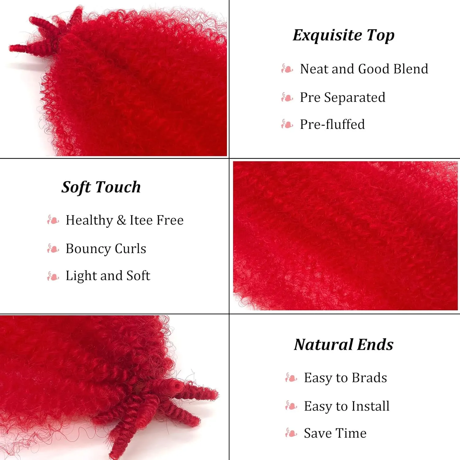 Springy Afro Twist Hair 24 inch Red Marley Hair for Faux Locs Kinky Marley Twist Braiding Hair Cuban Afro Spring Twist Crochet Hair for Women Soft Locs Marley Braid Hair Extensions by SIXERSI