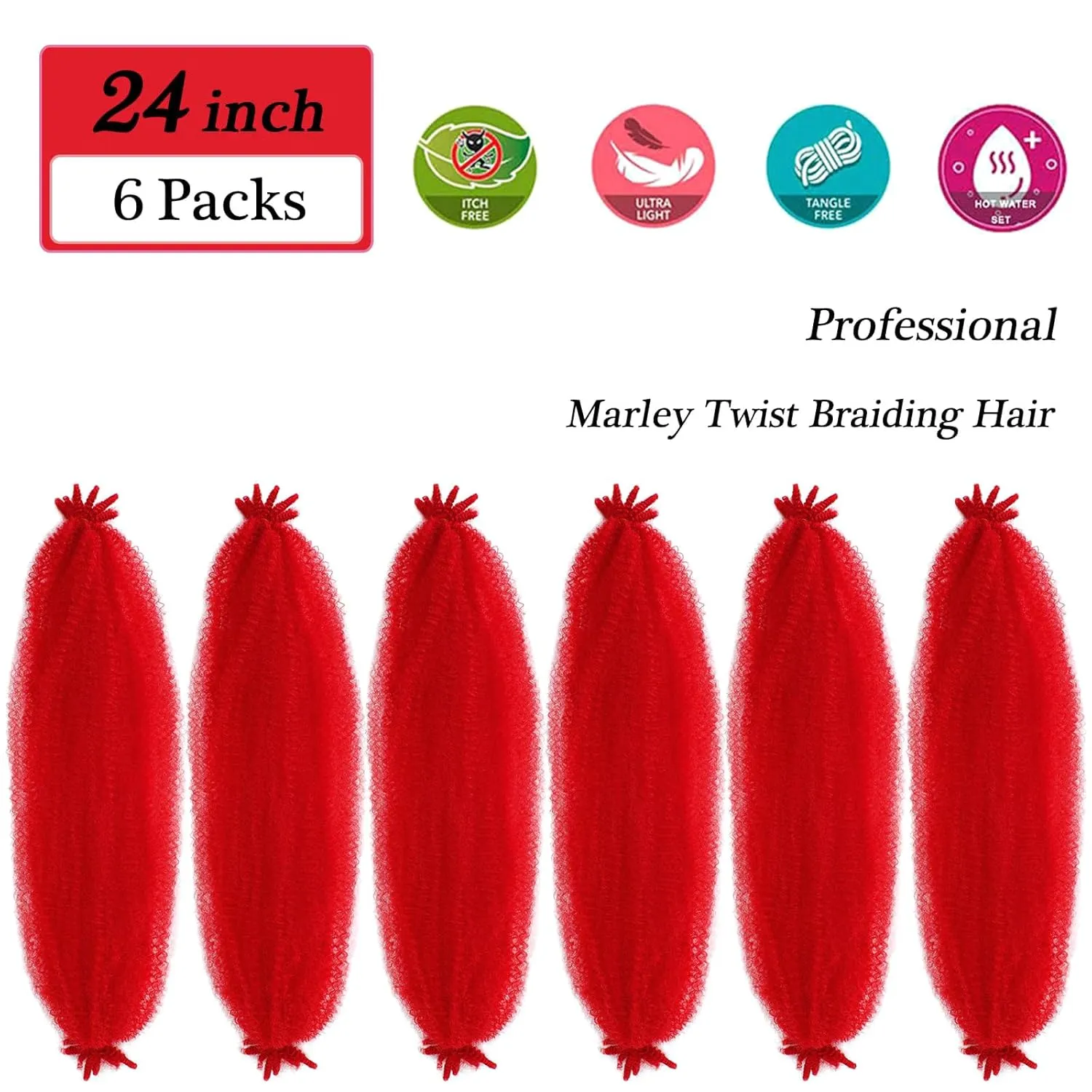 Springy Afro Twist Hair 24 inch Red Marley Hair for Faux Locs Kinky Marley Twist Braiding Hair Cuban Afro Spring Twist Crochet Hair for Women Soft Locs Marley Braid Hair Extensions by SIXERSI