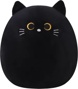 SQEQE Cat Plush Pillow Kawaii Cat Stuffed Animal Fluffy Plushies Doll Toy Soft Animal Shape Design Stuffed Animals Gifts for Kids(Black, 14 inch)