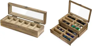 SRIWATANA Watch Box Case 6 Slot and 12 Slot Sunglasses Organizer for Women Men, Vintage Style (Contains 2 Items)