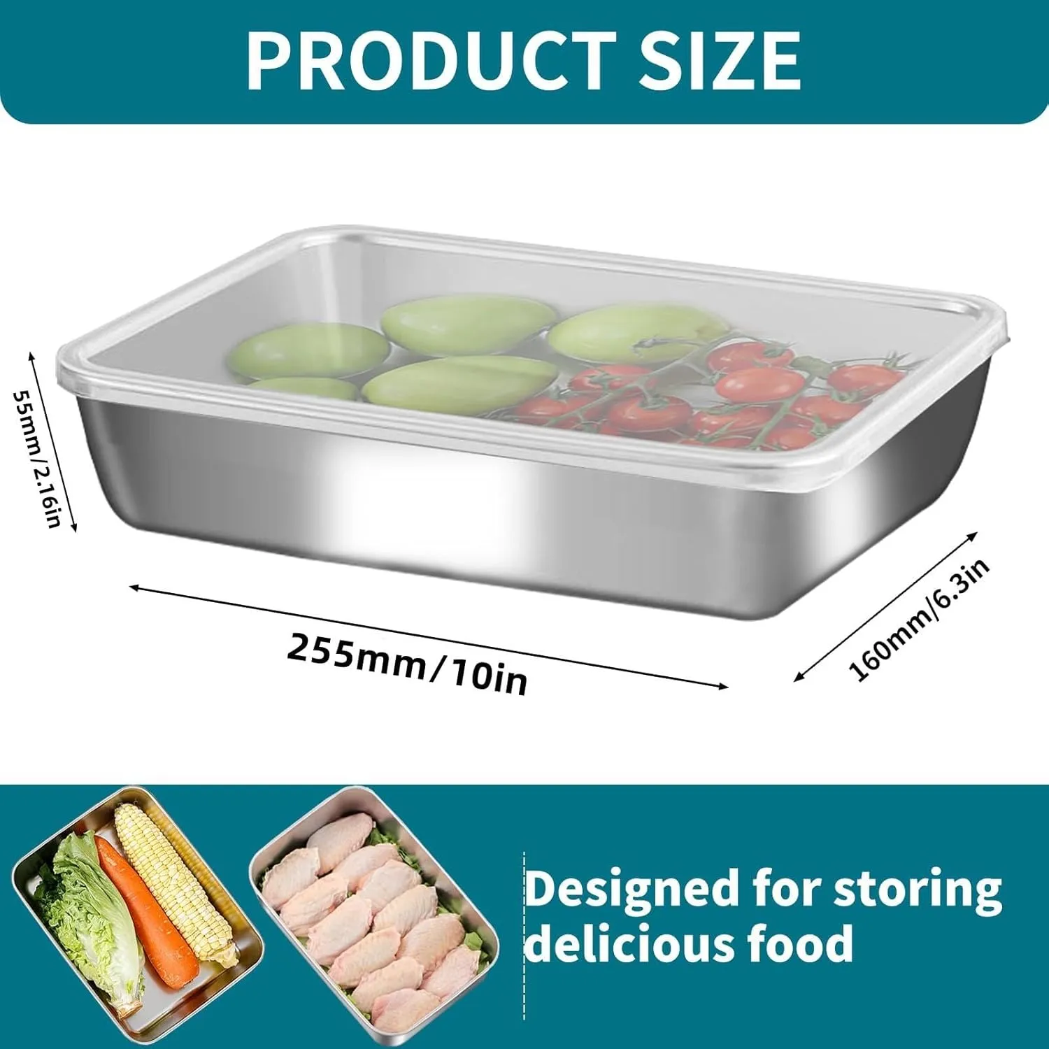 stainless steelFood Storage Containers setsstorage box with lidfreezer FrozenKitchen tray with lidOven plateSide dish plate Freezer & Dishwasher Safe
