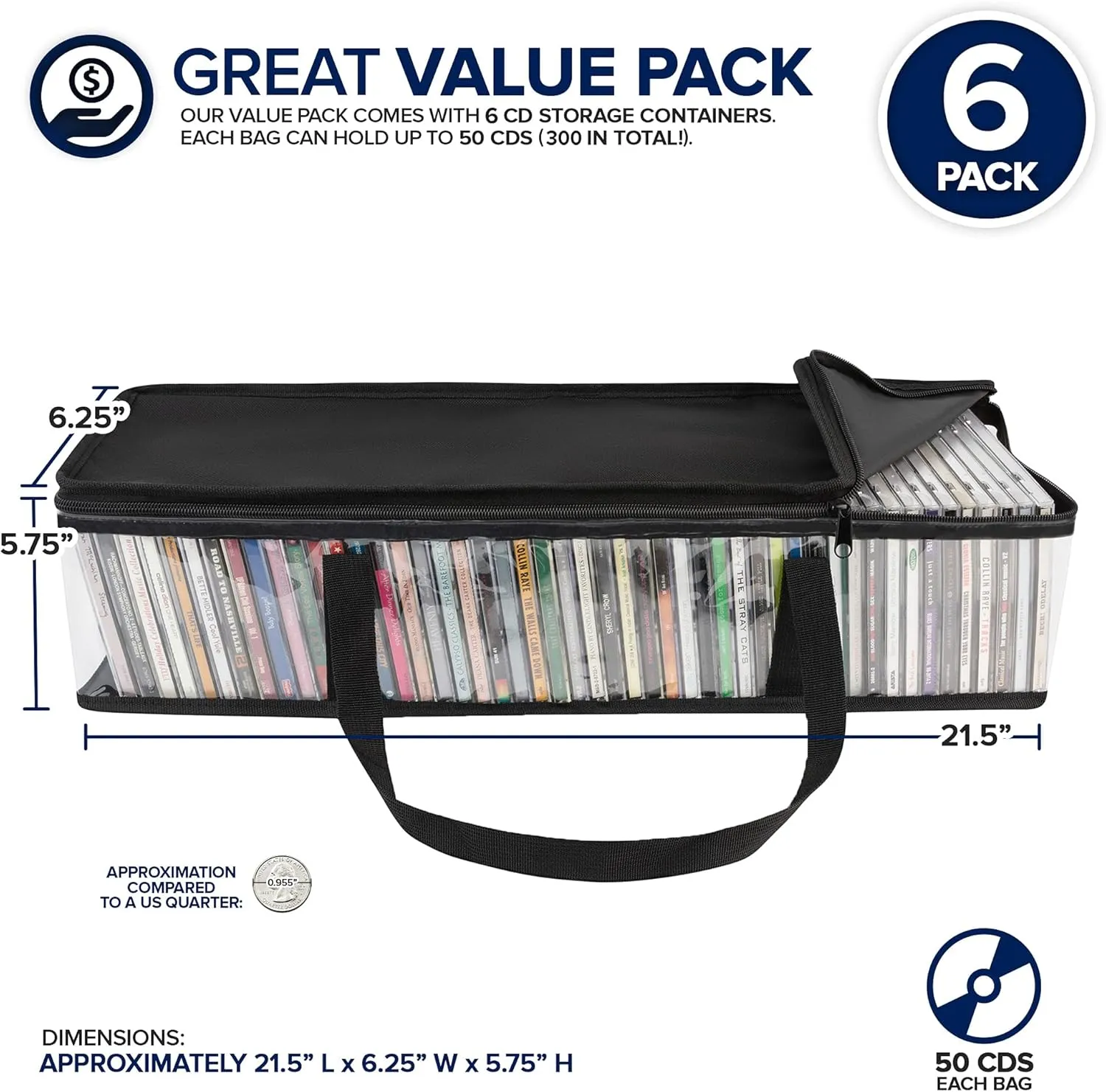 Stock Your Home CD Storage Bags (6 Pack) - Transparent PVC Media Storage - Water Resistant Holder Case With Handles - Clear Plastic Carrying Game Bag for Albums, Video Games, Books