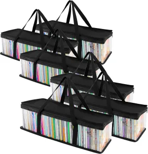 Stock Your Home CD Storage Bags (6 Pack) - Transparent PVC Media Storage - Water Resistant Holder Case With Handles - Clear Plastic Carrying Game Bag for Albums, Video Games, Books