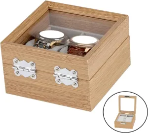 Storage Box Watch Storage Wooden Watch Box Glass Lid Window Holds 2 Watches Detailed Lines Organizer for Men Women Storage Box Jewelry Boxes
