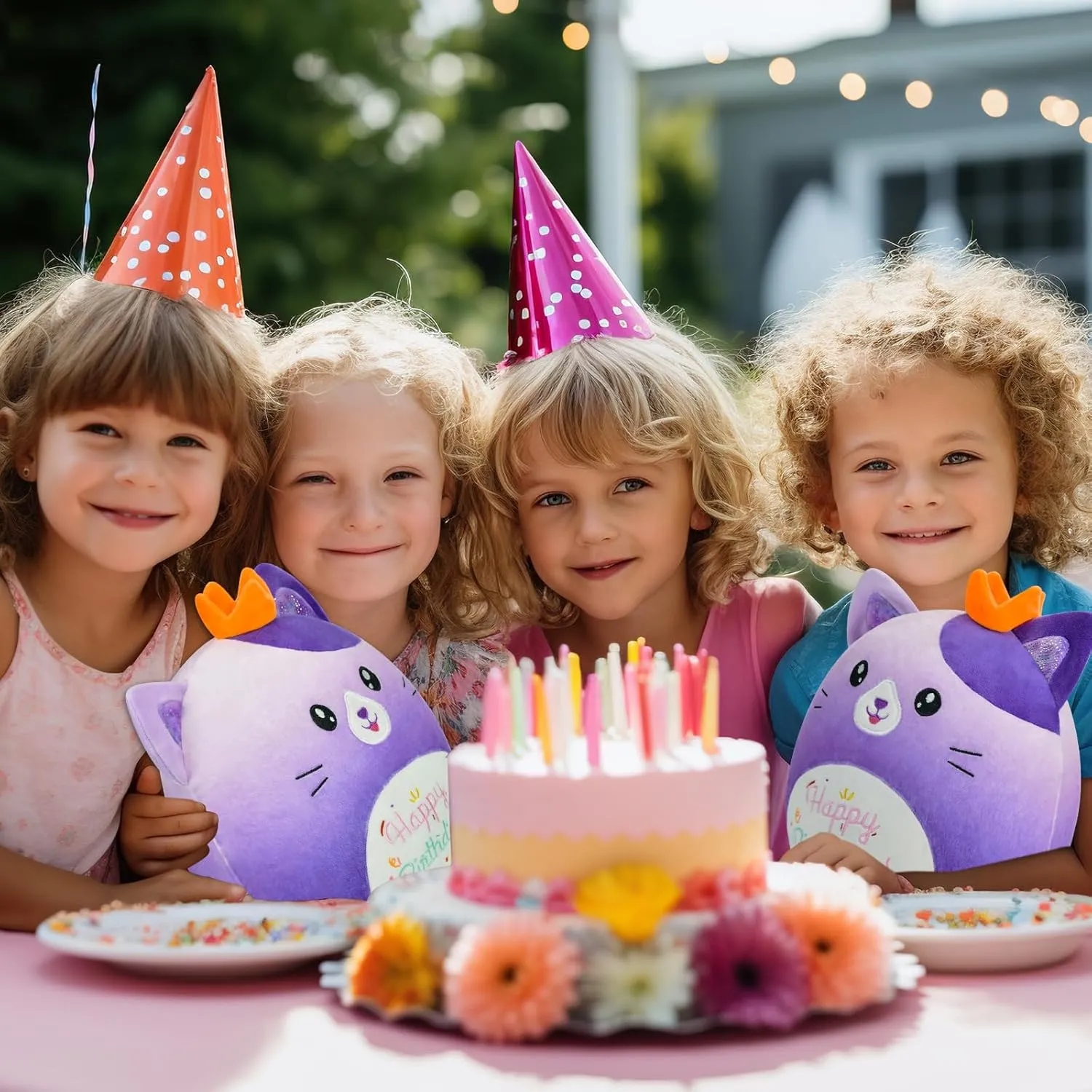 Stuffed Animal Cat Plush Toys 14 Inch Soft Plushies Pillow Cute Gradient Purple Plushies Room Decoration Birthday Gifts for Kids Toddlers Girls and Boys (Large Cat)
