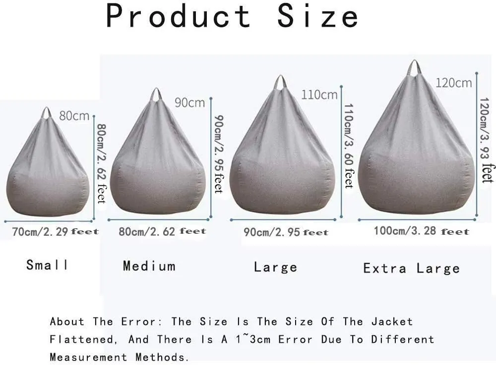 Stuffed Animal Storage Bean Bag Cover (No Filler) Extra Soft Beanbag Seat Chair Covers-Cotton Linen Memory Foam Beanbag Replacement Cover for Adults Children Without Filling