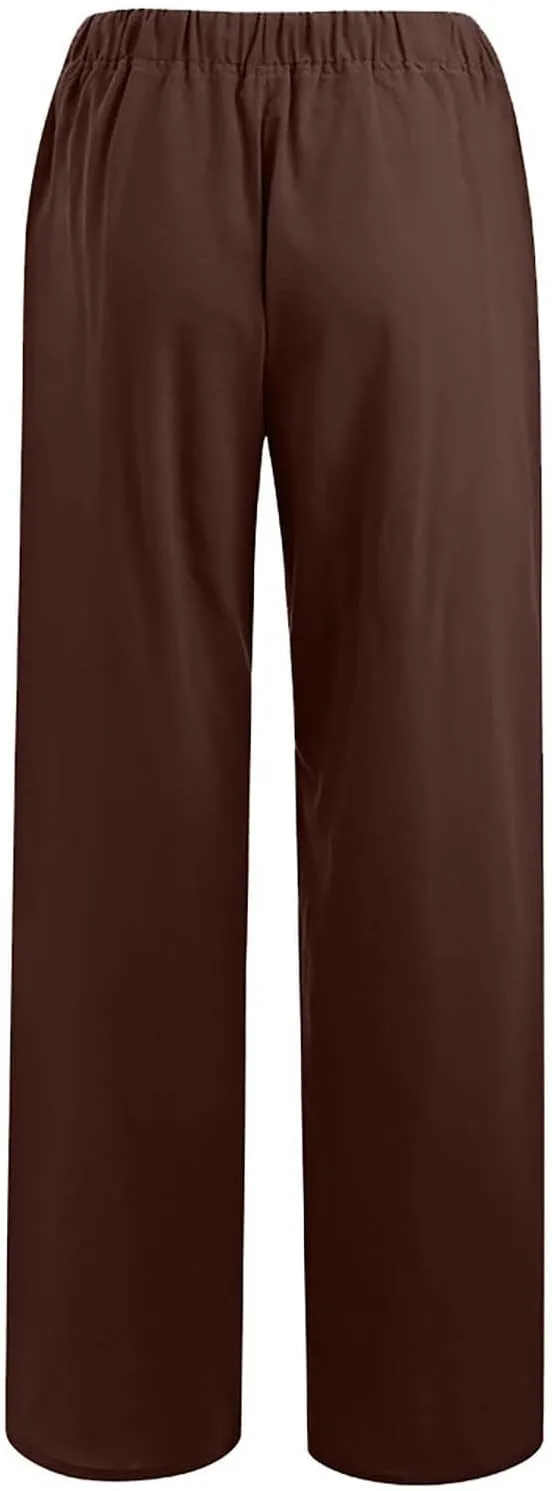 Summer Causal Pants for Women Trendy 2025 High Waisted Drawstring Lounge Trousers Flowy Boho Beach Pant Outfits