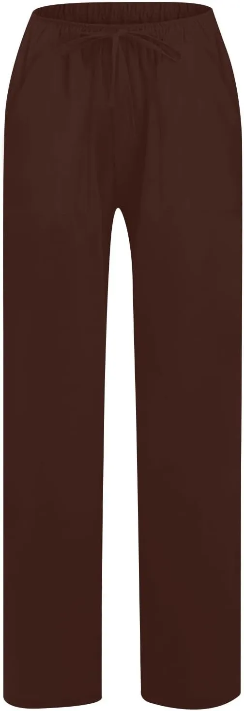 Summer Causal Pants for Women Trendy 2025 High Waisted Drawstring Lounge Trousers Flowy Boho Beach Pant Outfits