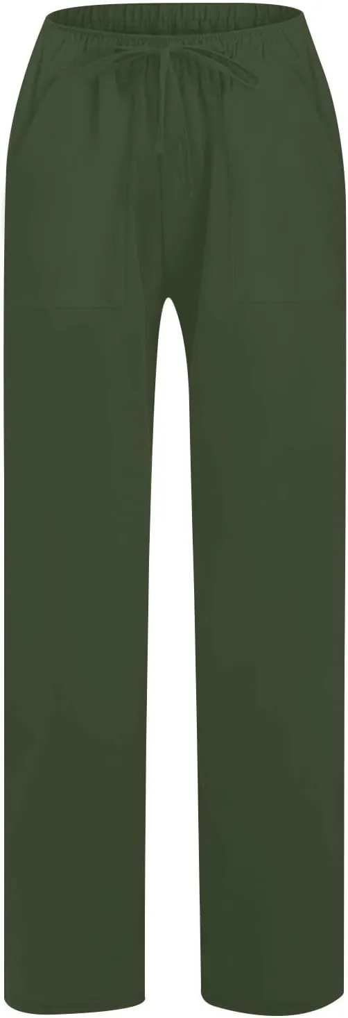 Summer Causal Pants for Women Trendy 2025 High Waisted Drawstring Lounge Trousers Flowy Boho Beach Pant Outfits